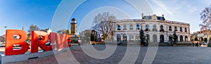 Panoramic view of the square with the municipal theater and the tourist office of Brive la Gaillarde, in Corrèze, France