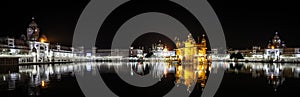 Panoramic view of Sri Harmandir Sahib at night, Golden Temple, Amritsar, Punjab, India