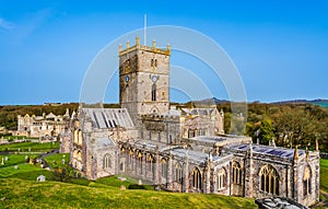 Panoramic view of St David`s Cathedral in St Davids, Pembrokeshire, Wales, UK
