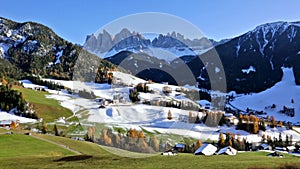 Panoramic view of St. Maddalena village, Dolomites, Italy