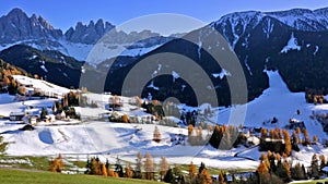 Panoramic view of St. Maddalena village, Dolomites, Italy