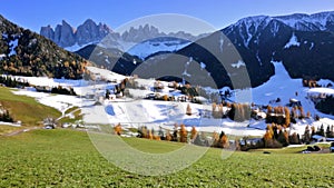 Panoramic view of St. Maddalena village, Dolomites, Italy