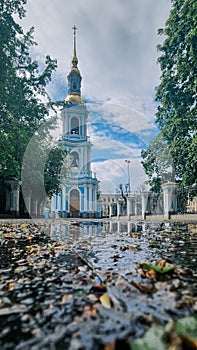 Panoramic view of St. Nicholas Naval Cathedral with high bell tower in Saint Petersburg, Russia photo
