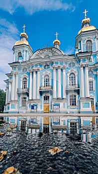 Panoramic view of St. Nicholas Naval Cathedral in Saint Petersburg, Russia photo