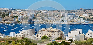 panoramic view of St Pauls Bay, Malta