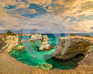 Panoramic view of stacks of Salento in Italy photo