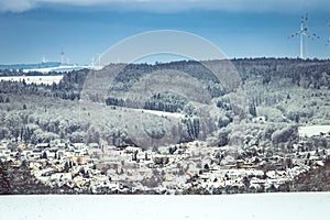 Panoramic view of Steinheim near Heidenheim in Germany on a snow photo