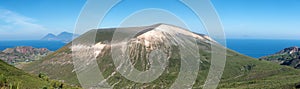 panoramic view of the sulfurous huge vulcano crater,