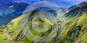 Panoramic view of summer landscape in mountains.