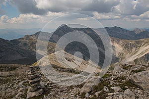 Panoramic view from the summit of Corno Grande in the Gran Sasso d`Italia massif photo