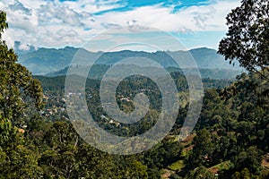 Panoramic view from summit of Ella rock, popular hike to the top of hill near Ella town in Central Higlands of Sri Lanka