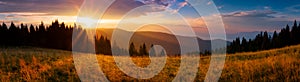 Panoramic view of the sunrise in the Tatra mountains