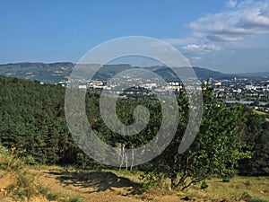 Panoramic view at sunset from a height of the suburbs of Kislovodsk
