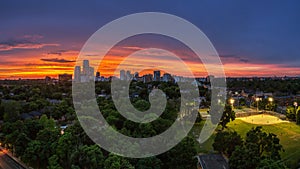 Panoramic view of sunset over Midtown Toronto in Spring
