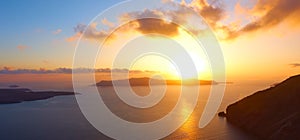 Panoramic view of sunset over the sea in Santorini