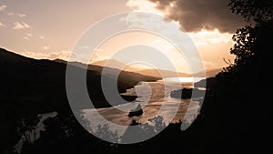 Panoramic view of sunset at Queens View at Loch Tummel