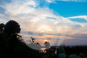 Panoramic view at sunset on the Veluwemeer, Gelderland province, Netherlands.