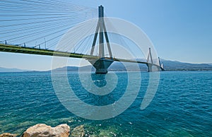 Panoramic view of suspension bridge Rio - Antirio near Patra