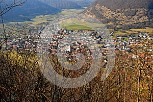 Panoramic view of the Swabian Alb to the village of Bad Ditzenba