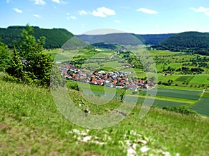 Panoramic view of the Swabian Alb with village Unterboehringen