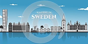 Panoramic view of Sweden. Wonderful aerial landscape of world famous landmark, Stockholm, Poseidon statue, Malmo and Sweden