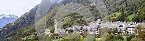 Panoramic view of the Swiss mountain village Soglio