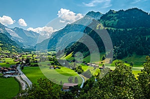 Panoramic view on Swiss Zillertal from Tellenburg Castle ruin