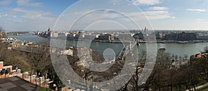 Panoramic view of Szechenyi Chain Bridge over Danube, Budapest,