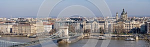 Panoramic view of of Szenchenyi Chain bridge over Danube river in Budapest winter