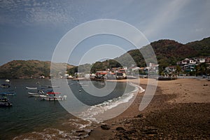 Panoramic view of Taboga island from its main pier where ships and boats from Panama city typically dock and disembark tourists to