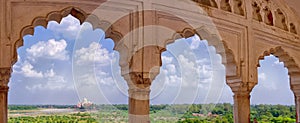 Panoramic view of Taj Mahal from Agra Fort in Agra, India