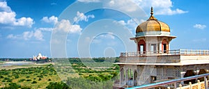 Panoramic view of Taj Mahal from Agra Fort in Agra, India