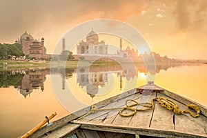 Panoramic view of Taj Mahal at sunset