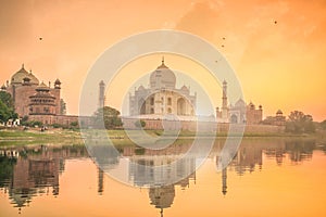 Panoramic view of Taj Mahal at sunset
