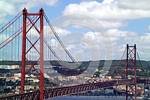Panoramic view Tajo river and 25th of april bridge, Lisbon - Portugal