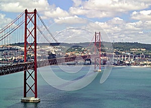 Panoramic view Tajo river and 25th of april bridge, Lisbon - Portugal