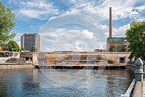 Panoramic view of Tammerkoski river and old town Tampere