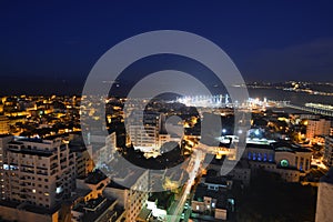 Panoramic view of Tangier at night.