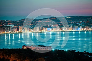 Panoramic view of Tangier at night.