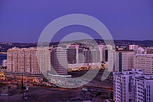 Panoramic view of Tangier at night.north of Morocco