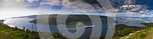 Panoramic view of tankers sailing along the estuary of Ferrol, Spain