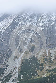 Panoramic view of Tatra mountains in Slovakia covered with snow