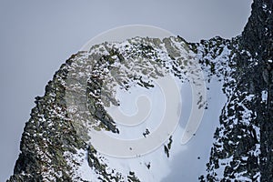 Panoramic view of Tatra mountains in Slovakia covered with snow