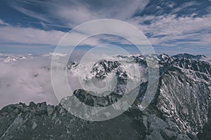 Panoramic view of Tatra mountains in Slovakia covered with snow