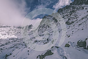 Panoramic view of Tatra mountains in Slovakia covered with snow