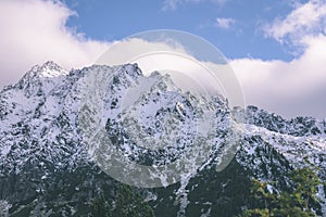 Panoramic view of Tatra mountains in Slovakia covered with snow