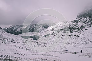 Panoramic view of Tatra mountains in Slovakia covered with snow