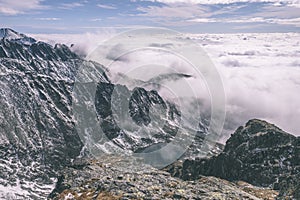 Panoramic view of Tatra mountains in Slovakia covered with snow