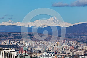 Panoramic view of Tbilisi, in the distance you can see Mount Kazbek