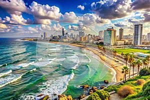 Panoramic view of Tel Aviv coast, Israel photo